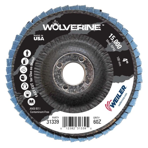 Weiler 4" Abrasive Flap Disc, Conical (TY29), Phenolic Backing, 60Z, 5/8" 31339